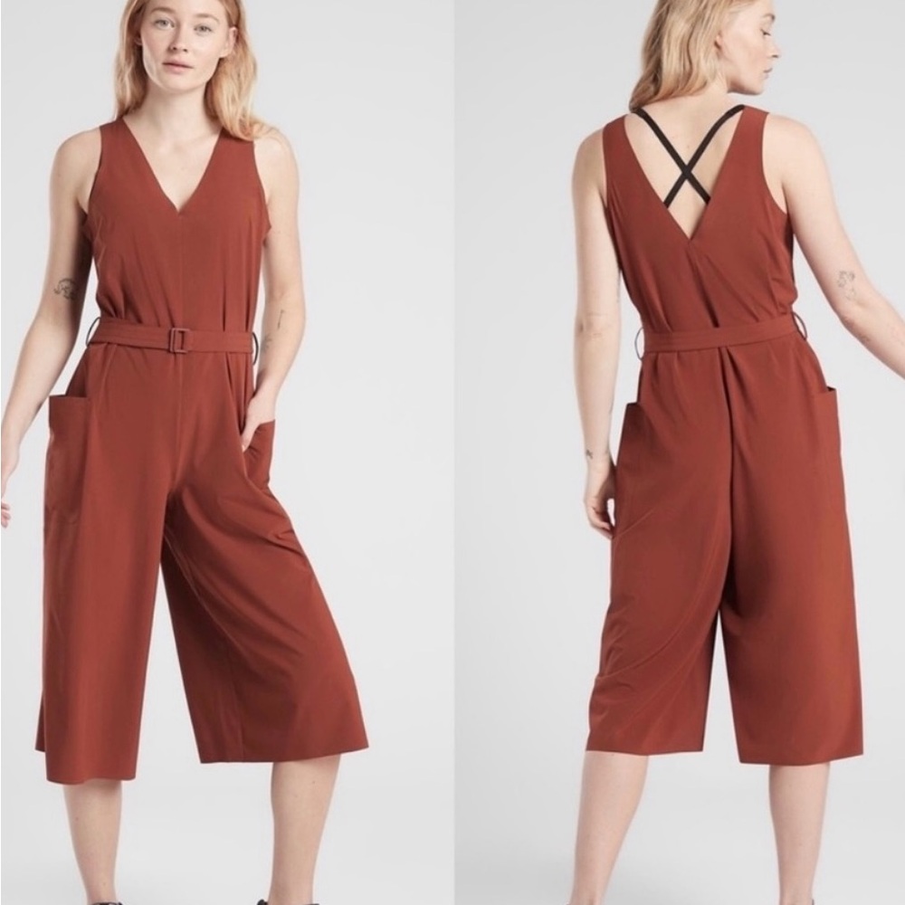 Sleeveless V-Neck Wide-Leg Jumpsuit in Rust